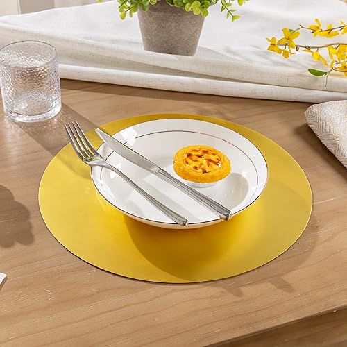 Miniatura 2 de SHACOS 50 manteles individuales desechables de papel redondo dorado mate de 13 pulgadas, manteles individuales desechables para mesa de comedor,