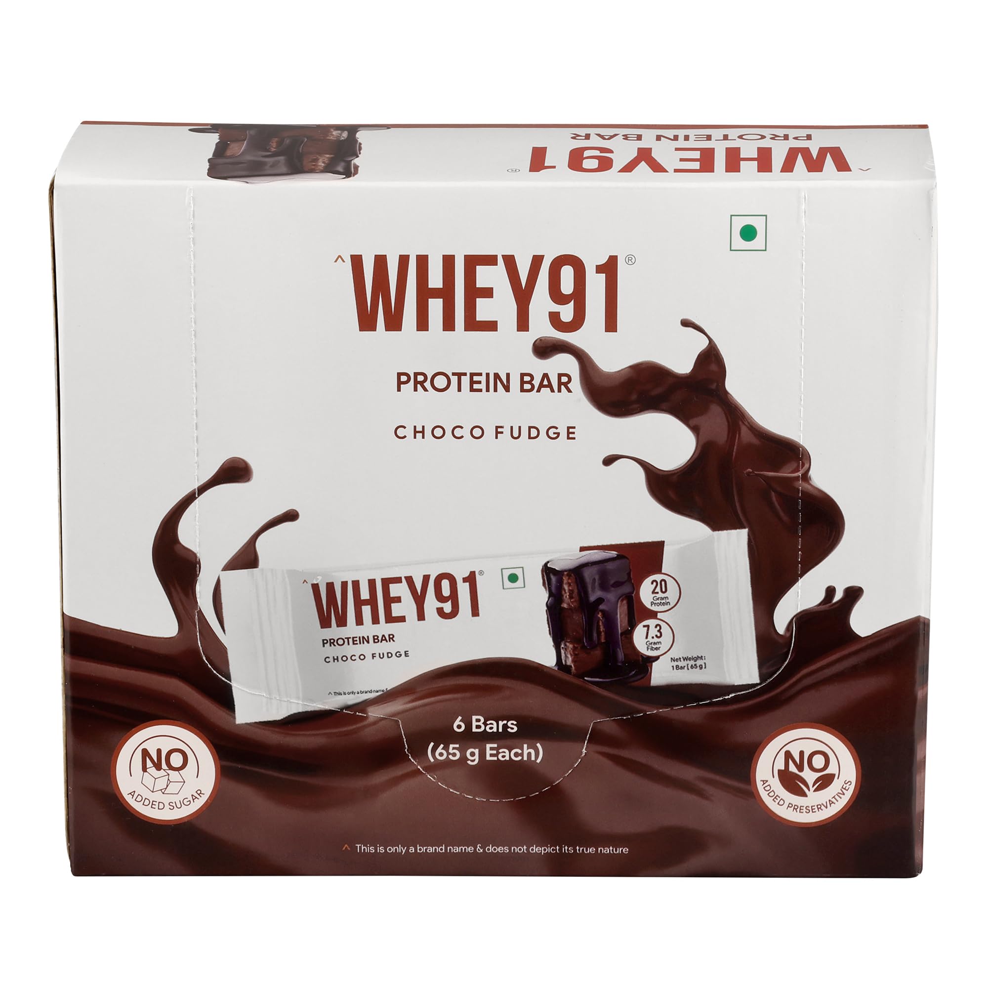 Choco Fudge Protein Bar | 20g Protein & 7.9g Fiber in each | No Added Sugar | No Artificial Flavour | Natural Immunity Booster Lactoferrin | Protein Bars for Weight Loss | 390g- (Pack of 6)