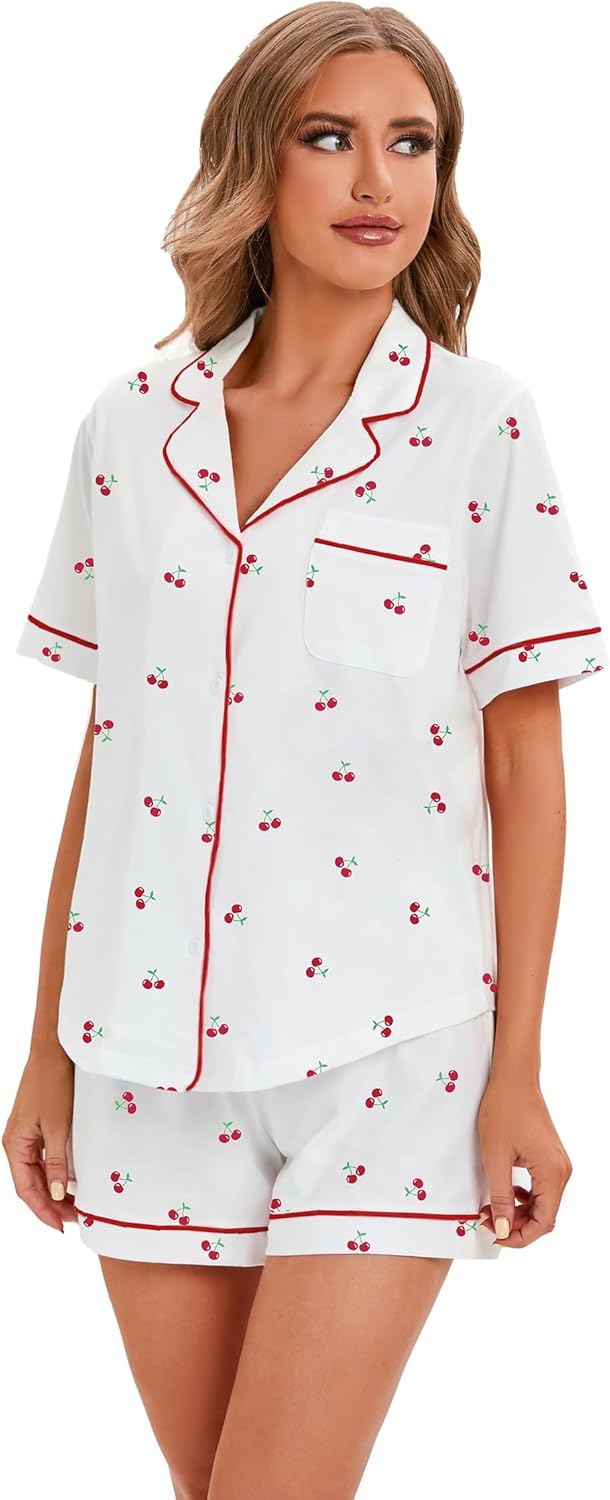 LUBOT 100% Cotton Pajamas for Women 2 Piece PJ Set Button-Down Soft Knit Short Sleeve Summer Sleepwear Loungewear XS-XXL - Image 6