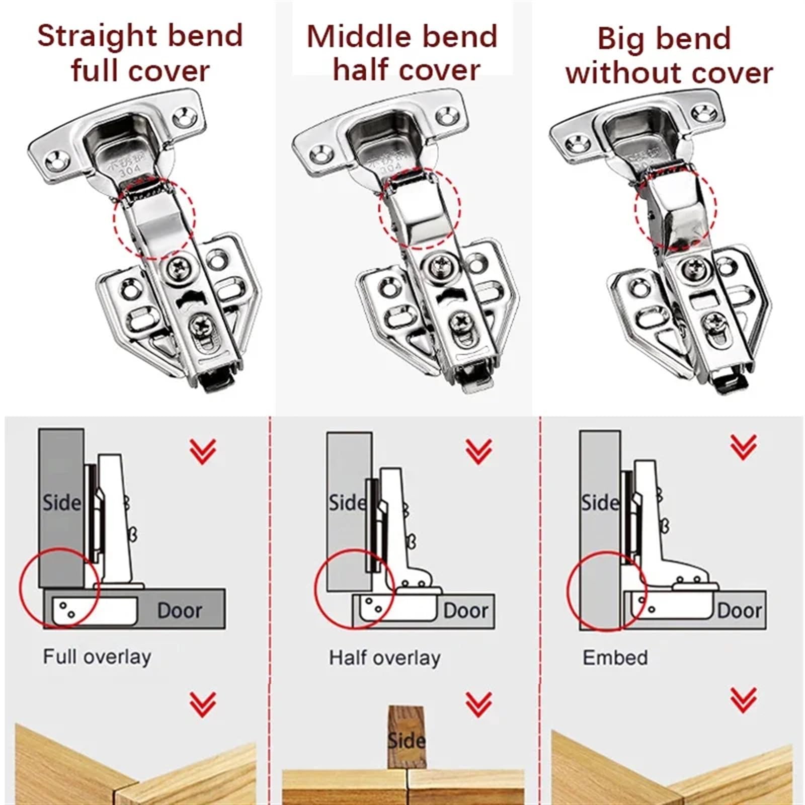 Zawiasy drzwi ze stali nierdzewnej Zawias sprężynowy do drzwi szafy hydraulicznej Stal nierdzewna 304, wiele typów zgięć 1 lub 10 szt(Straight bend (1Pcs))