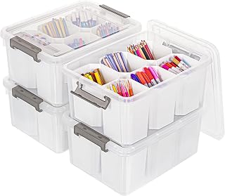 Citylife 17 QT Plastic Storage Bins Clear Storage Box with Lids Multipurpose Stackable Storage Containers for Organizing Tool, Craft, Crayon, 4 Packs