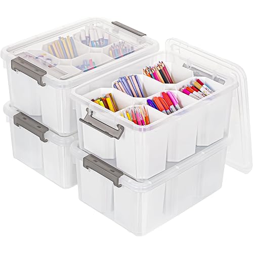 Citylife 17 QT Plastic Storage Bins Clear Storage Box with Lids Multipurpose Stackable Storage Containers for Organizing Tool, Craft, Crayon, 4 Packs