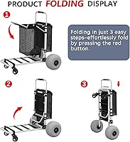 Vista 6 de GDLF Carrito de playa para todo tipo de arena, carrito de playa plegable con mango ajustable y ruedas de globo de 12 pulgadas, carro de arena
