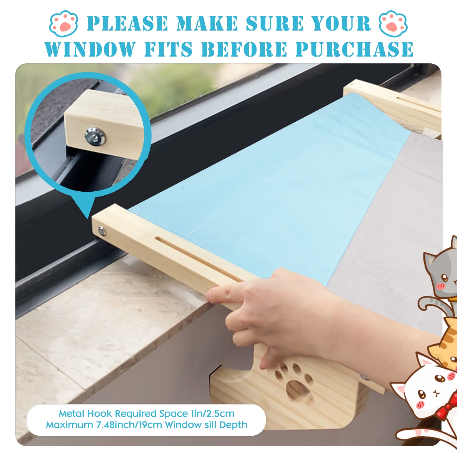 Hamaca Cama Gato Ventana para Amaca Camita Gatos, Cama Colgante para Gatos Ajustable Almohadilla Suave Extraíble y Lavable Que Soporta hasta 14kg