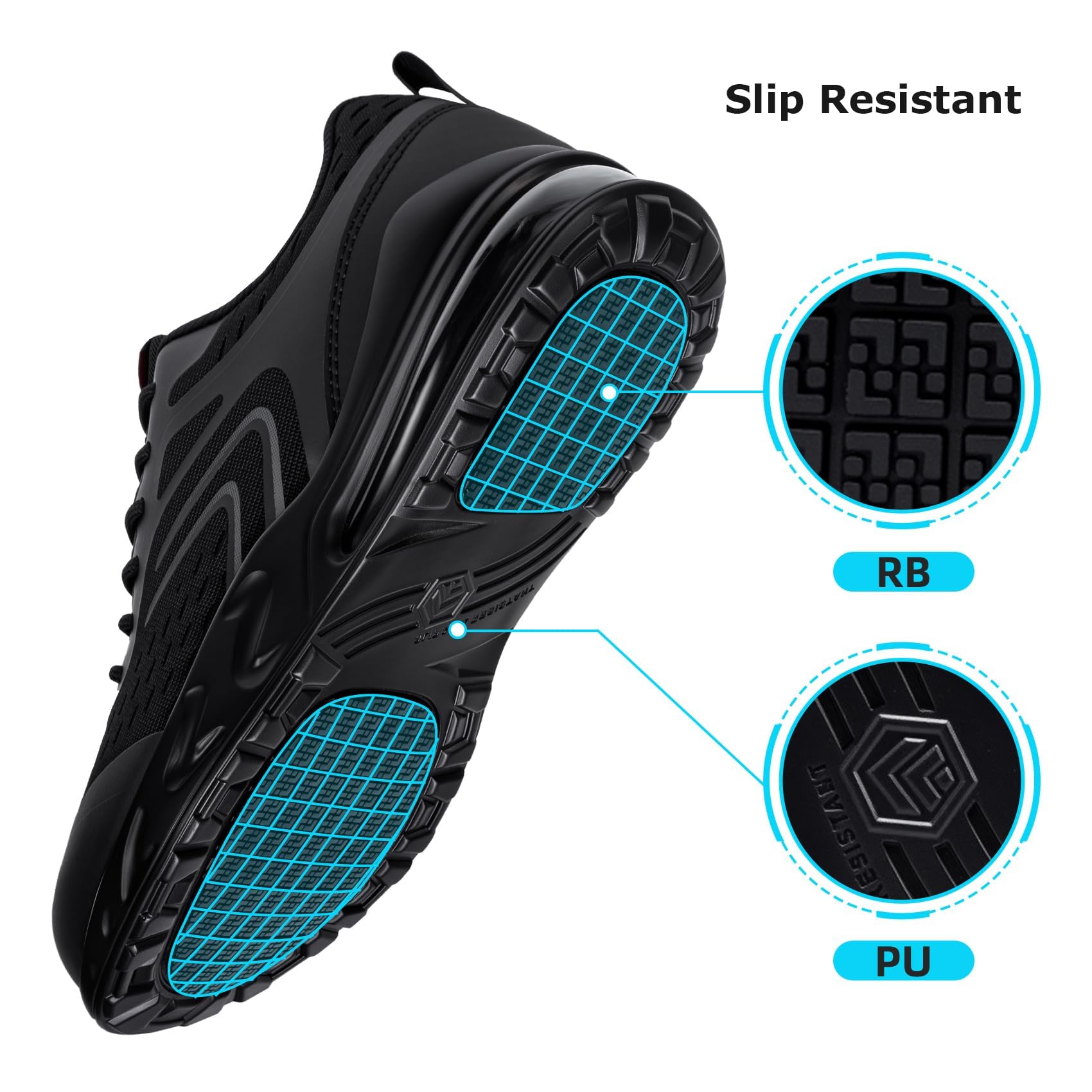 LARNMERN Chaussures Cuisine Homme Antidérapantes Chaussures de Travail Respirant Baskets de Chef Hôpitaux Légères Fitness Sneakers Mode Décontractée,Noir 42.5 EU