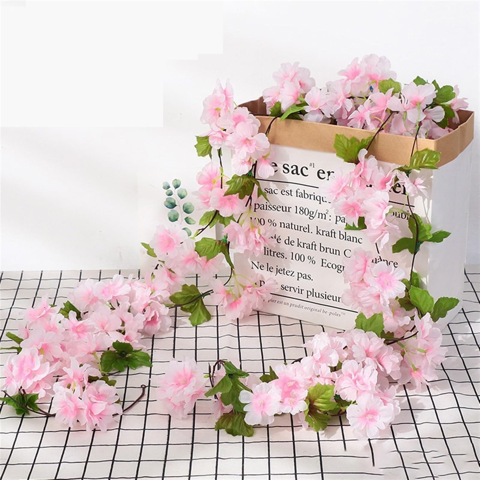 MNUvxzaewf Pink Sakura Garland Cherry Blossoms Vines Garden Arch Decor Wedding Party Home Decoration(2.3m pink)
