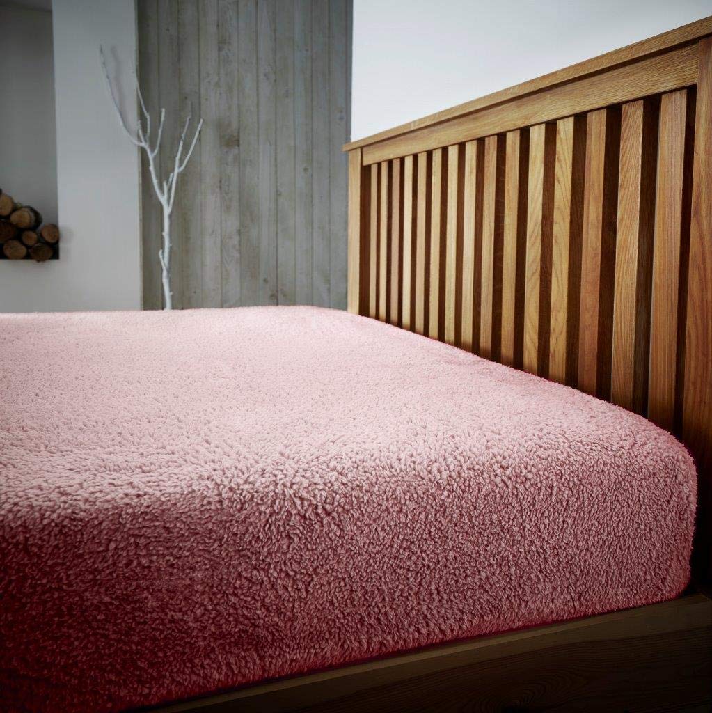 LIZZIE JACOBS New Teddy Sherpa Fleece Luxurious Plain Fitted Bed Sheets Super Soft Warm Cosy Teddy Bear Fleece Bed Sheets (King, Pink)