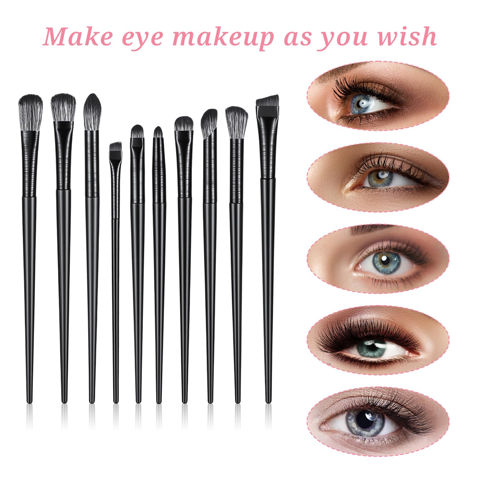 Lot de 10 pinceaux de maquillage professionnels en fibre synthétique pour fard à paupières, eyeliner, sourcils, kit de voyage doux et portable avec pochette de rangement