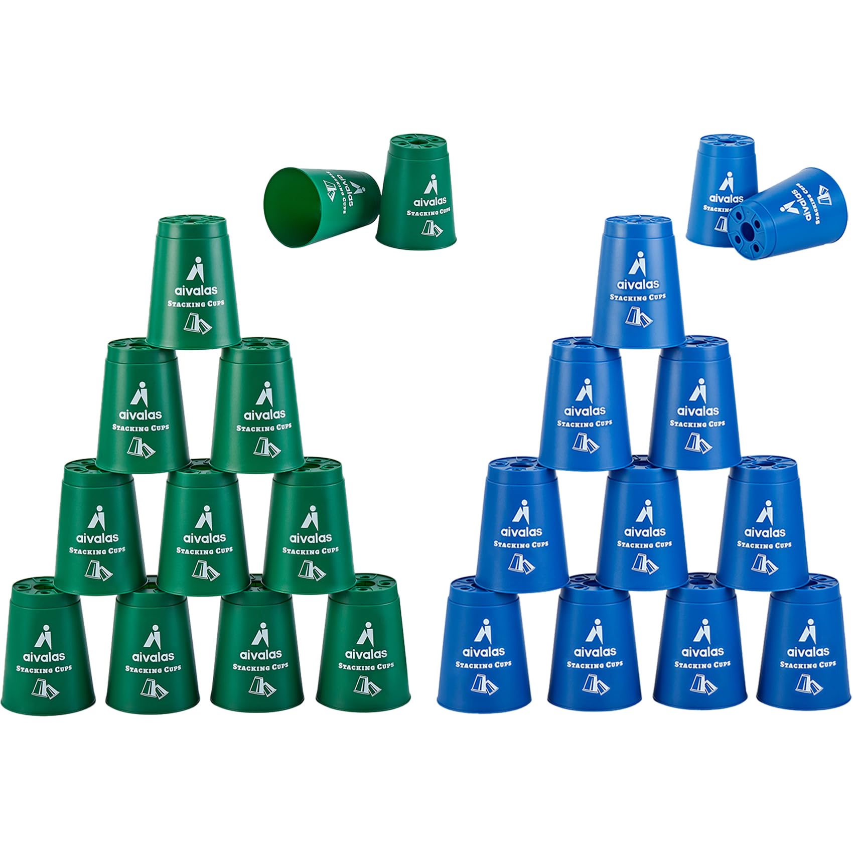 Aivalas24PCS Sport Stacking Cups Set, Quick Stack Cups Training Games Challenge Competition for Kids Adults Travel Party Games(Green&Blue)