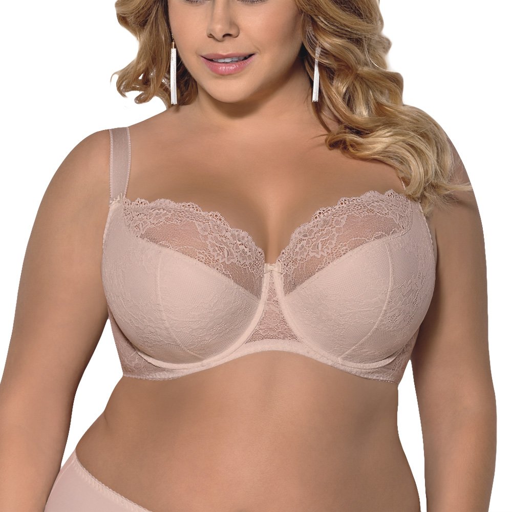 Gorsenia K357 Blanca Underwired Semi Padded Bra Lace Made in EU, Beige,32FF