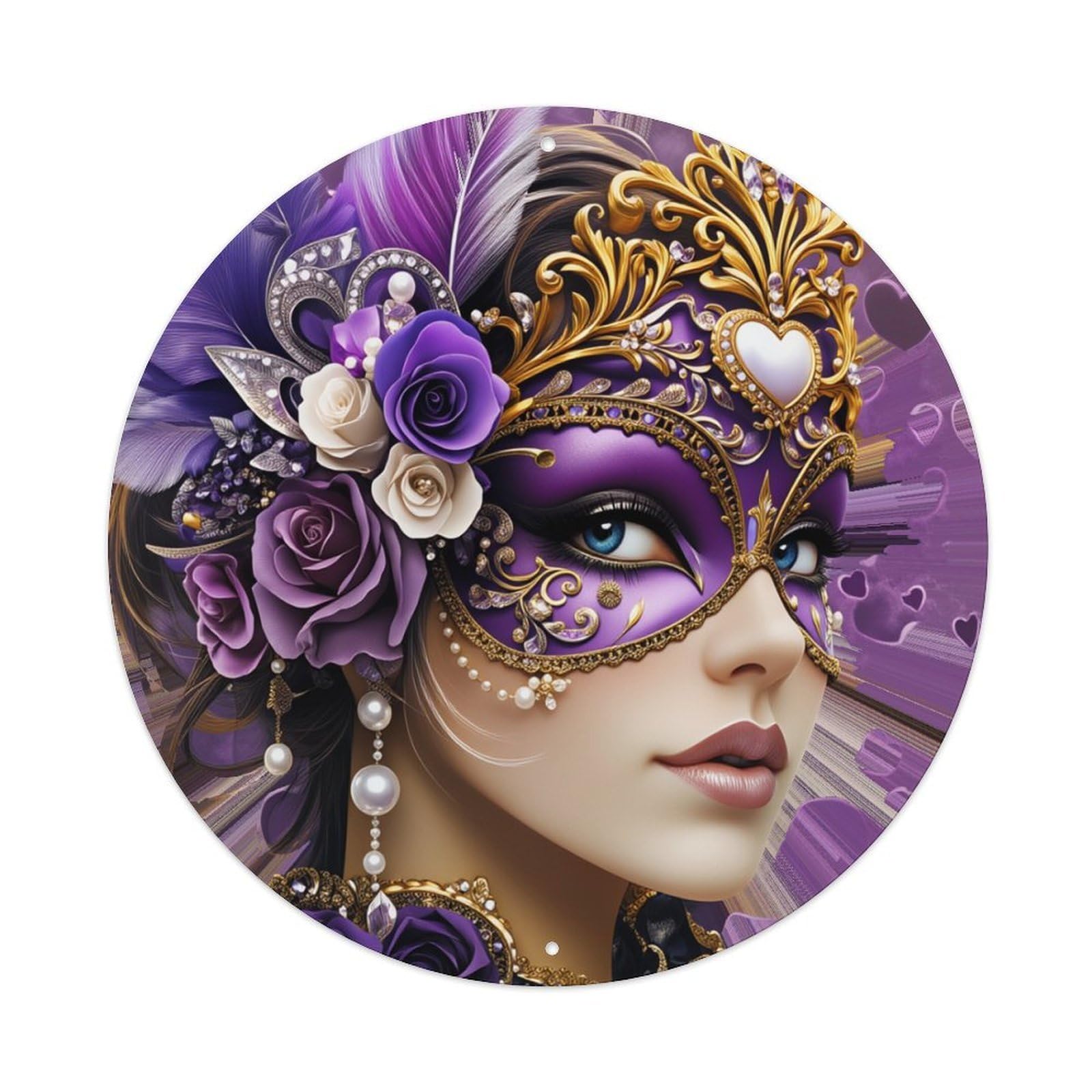 Floral And Ornate Mask Round Tin Sign Retro Metal Sign for Cafe Bar Pub Home Game Room Gym Club Wall Decoration Vintage Metal Poster 8x8 Inch