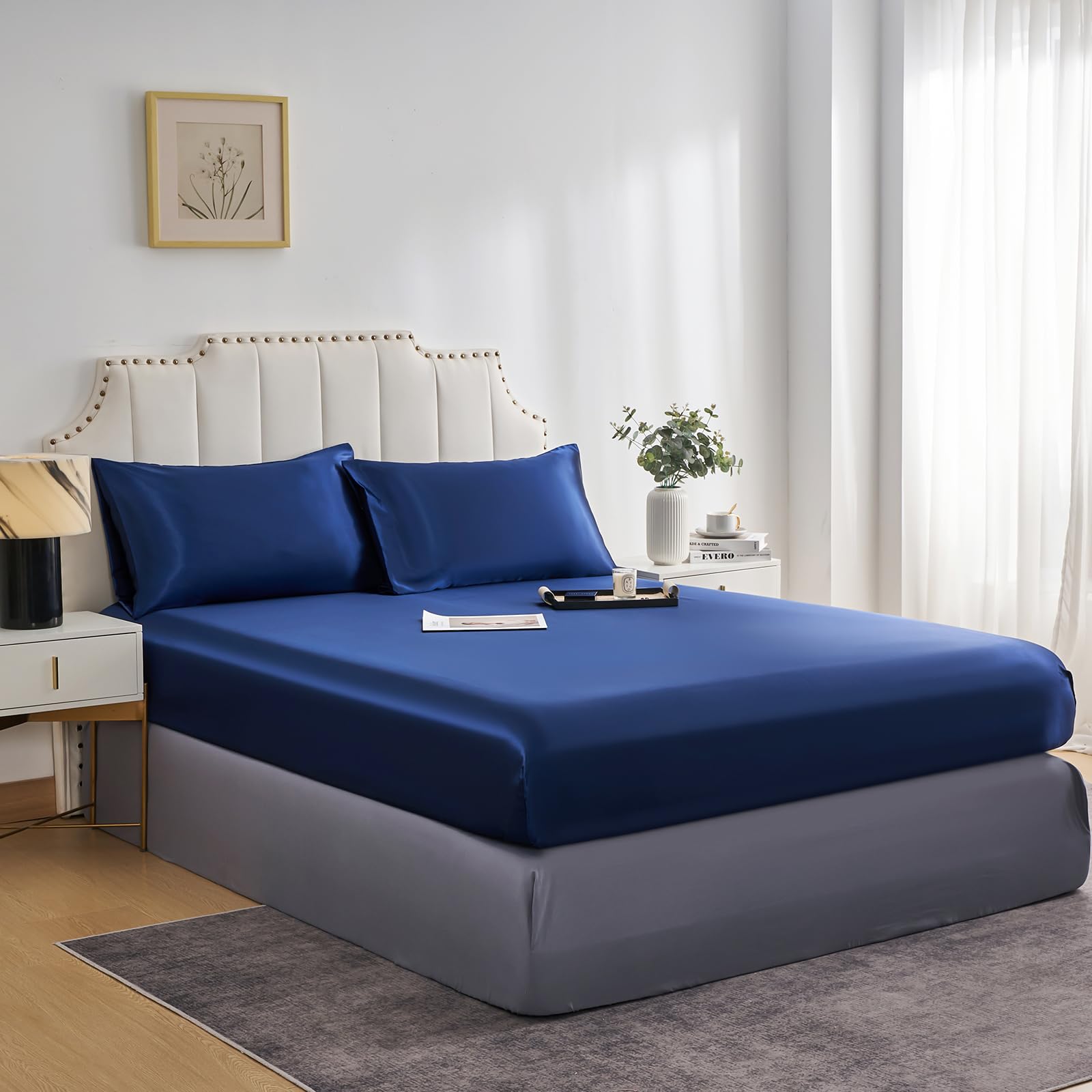 DuShow Satin-Bettlaken-Set 4-teilig – Superweich & Kühlend – Mit Deep Pocket Bis 38 Cm Matratzentiefe
