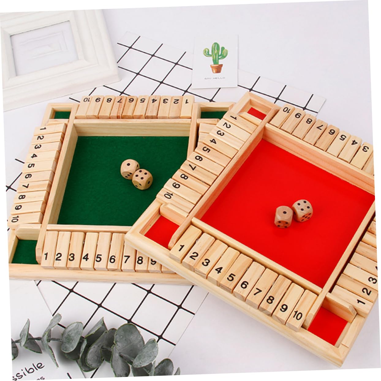 BESPORTBLE 1 Set Wooden Drinking Game Board with Dice Accessories Digital Flop Party Game for Ktv Bar and Family Fun Non Slip Cushion Base Green Design