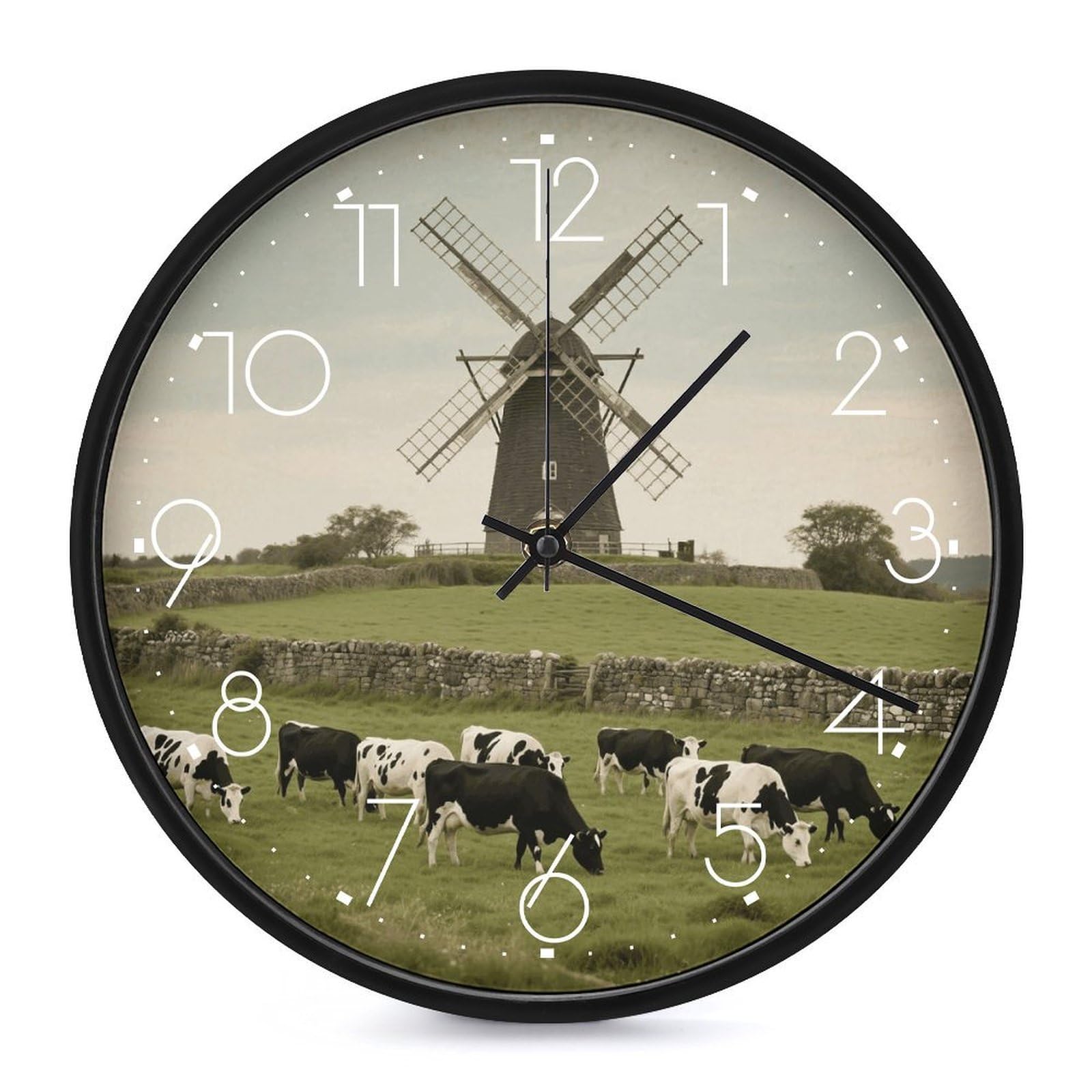DWVTSLH Retro Cow Wall Clock 10 Inch Silent Non-Ticking Modern Clocks Battery Operated - Decorative Wall Clocks for Bedroom Living Room Kitchen Office Wall Decor Gift Idea