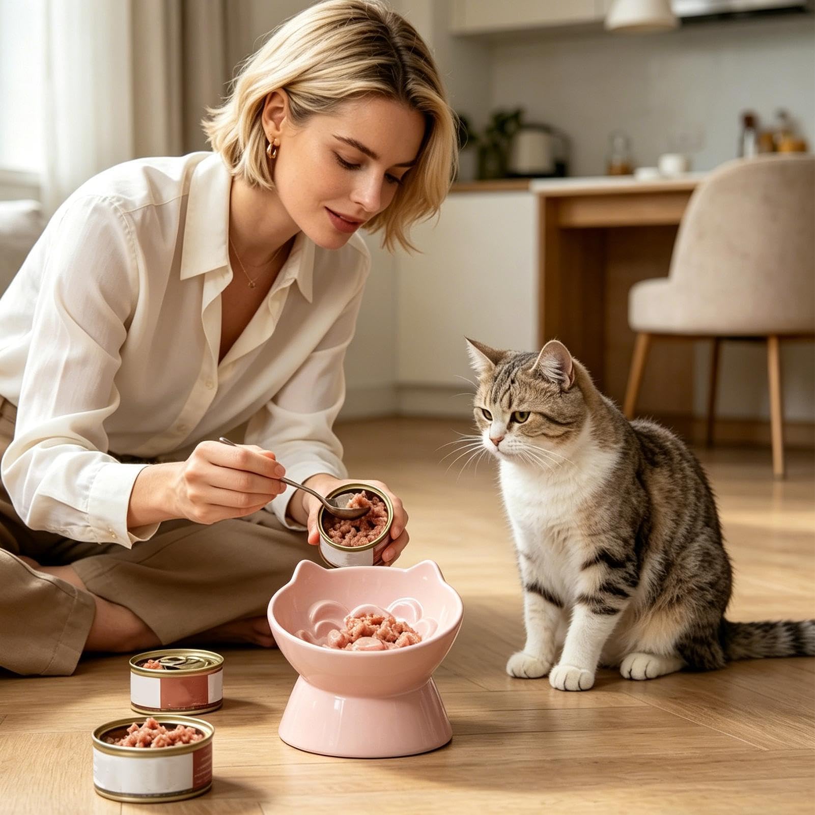 Sopraelevata Per Gatti Mangiatoia Lenta Anti-Ingordigia in Ceramica | Alta Per Il Cibo Dei Gatti Adatto A Patio Appartamento Soggiorno Zona Pranzo Cucina Casa Negozio Di Animali