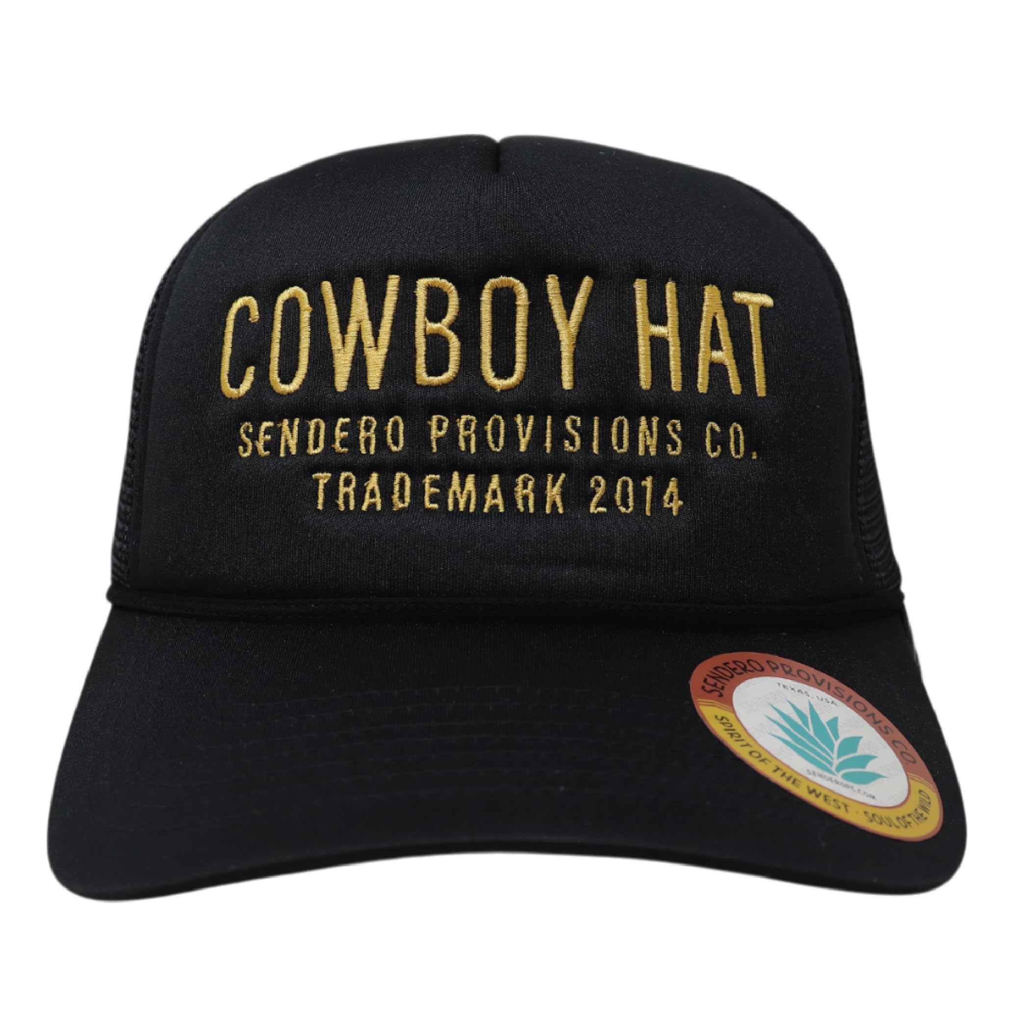 Cowboy Hat Embroidered Logo Snapback Trucker Cap One Size (Black/Gold)