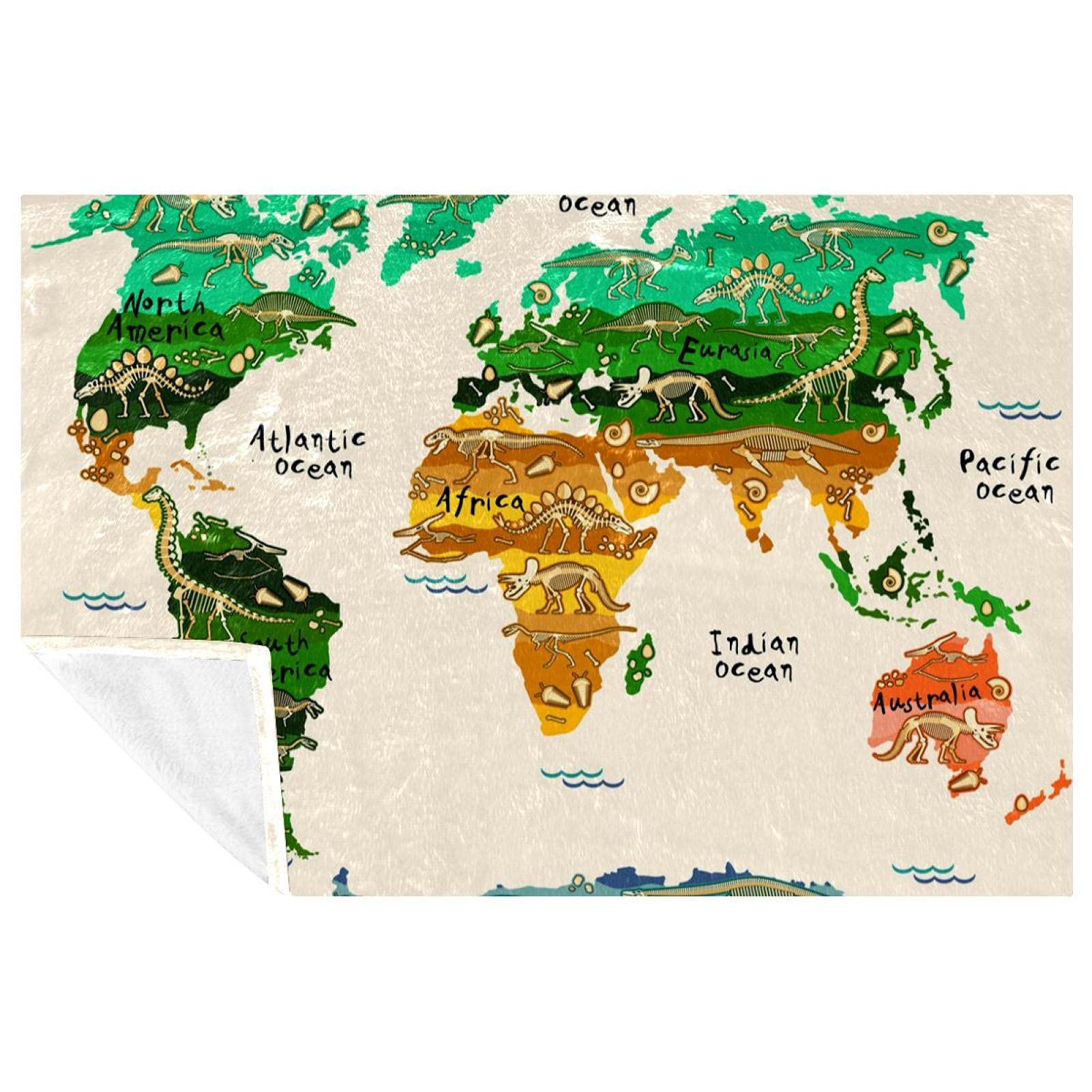 Couverture dinosaures motif carte du monde le cadeau enfant idéal