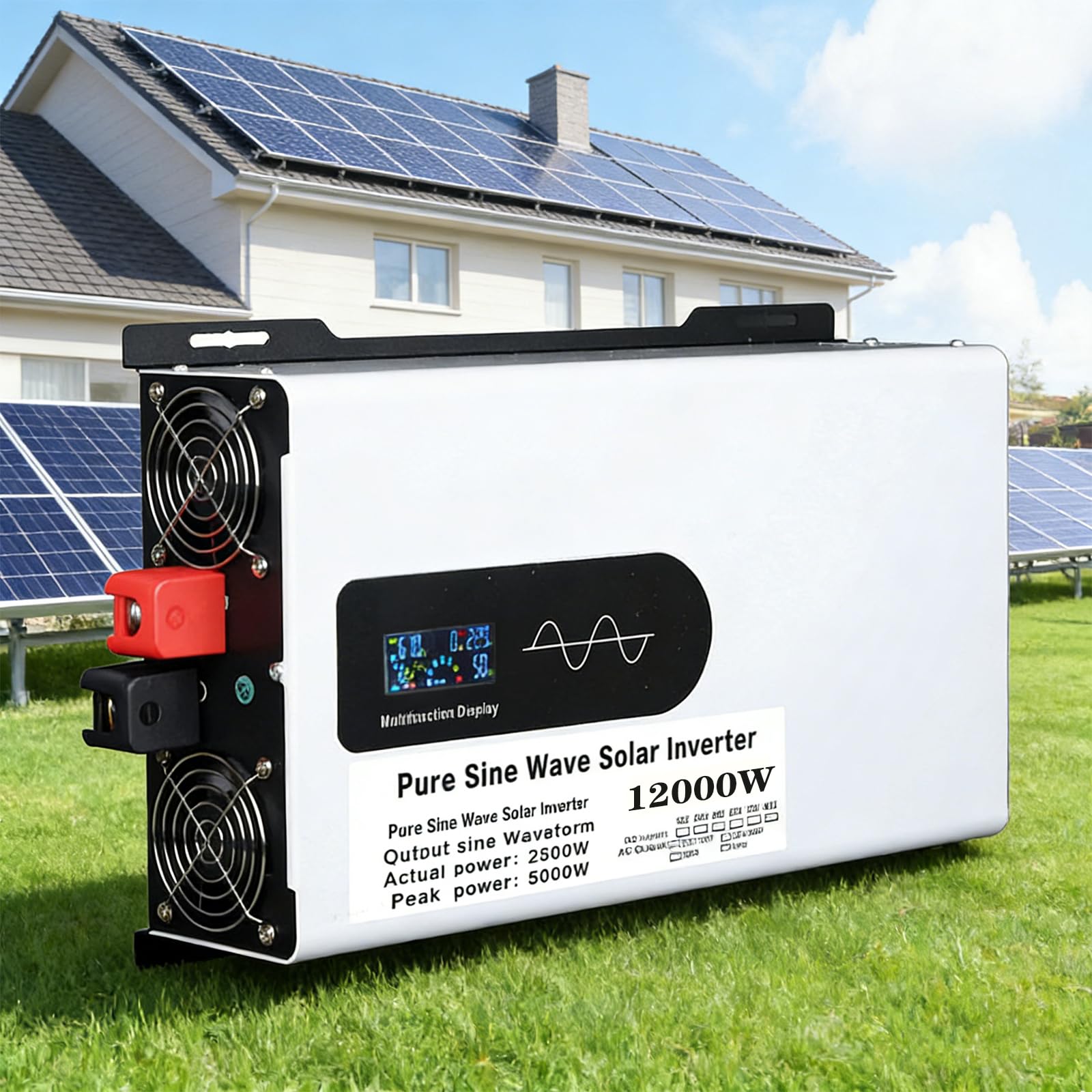 Pure Sine Wave Power Inverter 5000W 6000W 8000W 10000W 12000W Pure Sine Wave Power Inverter 12V 24V 48V 60V 72V 96V to 110V/220V DC to AC with AC Outlets, LCD Display USB Port,for Car RV Bo 72V12000W