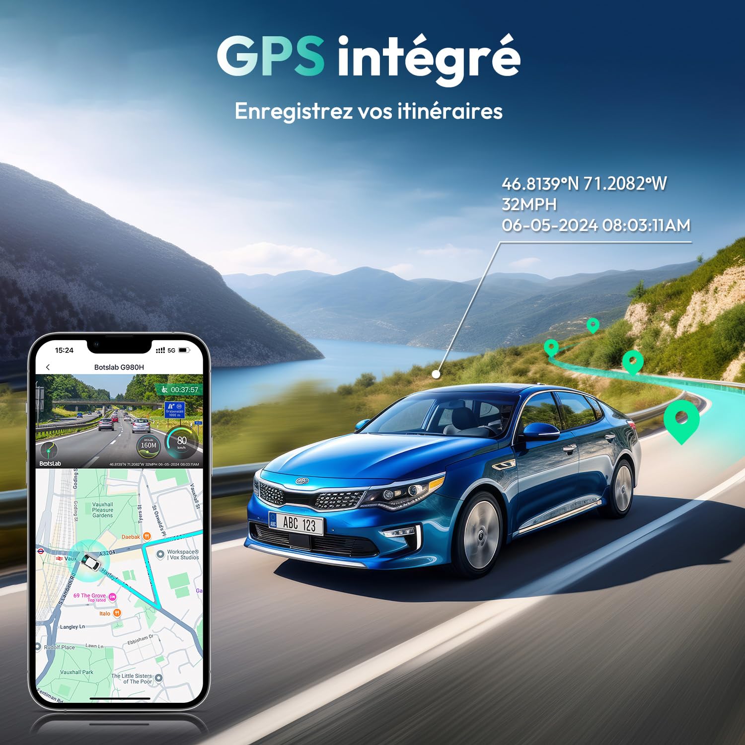 BOTSLAB Dashcam Voiture Avant Arrière 4K+2K, Camera Embarquée Voiture WiFi GPS avec Carte SD 64G, Caméra de Voiture Vision Nocturne, ADAS, Moniteur de Stationnement, WDR, Enregistrement en Boucle
