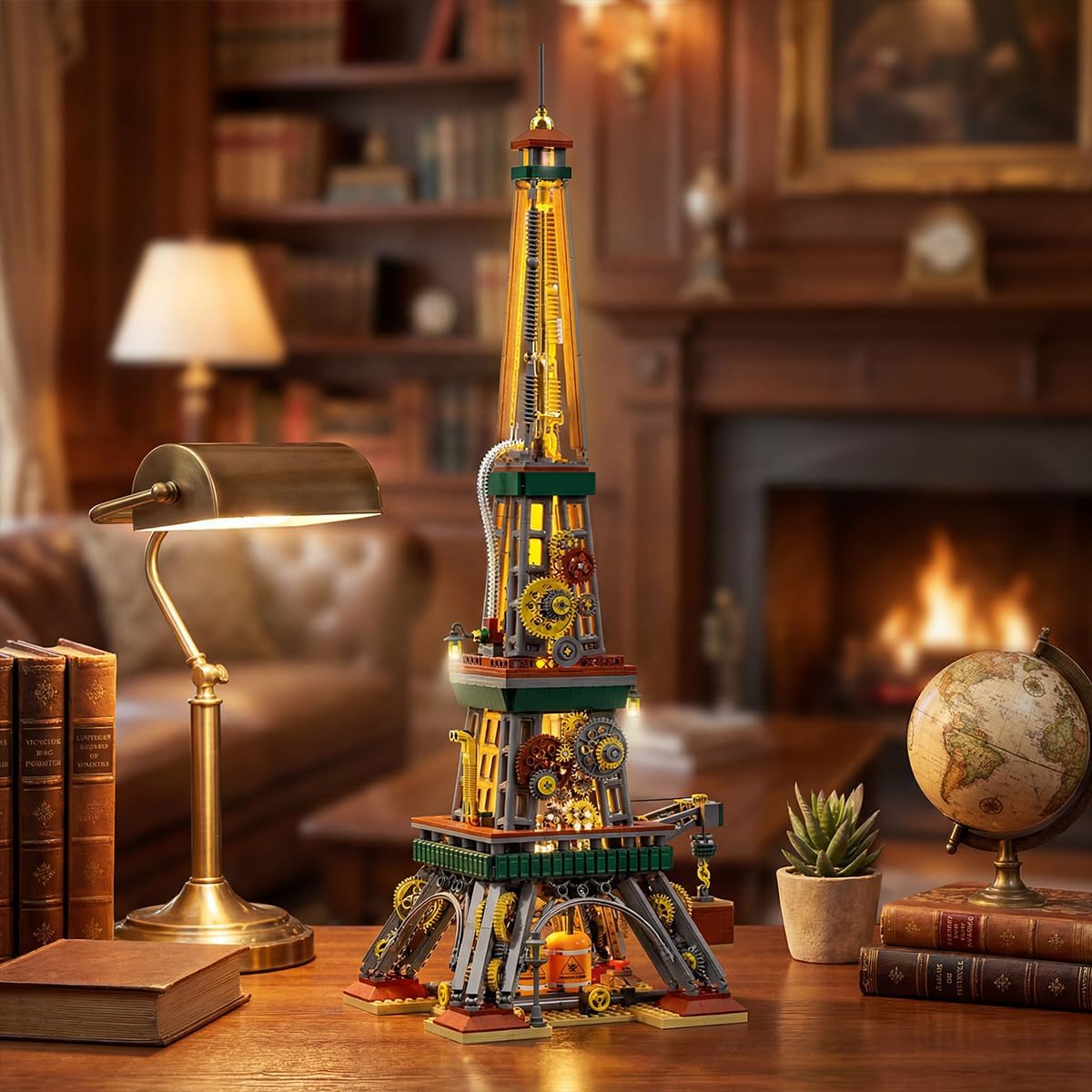 Steampunk Eiffel Tower Building Set for Adults, Paris Architecture Skyline Model with Mechanical Gears & LED Lights, Display for Home Office Decor,for Architecture Enthusiasts 1651pcs