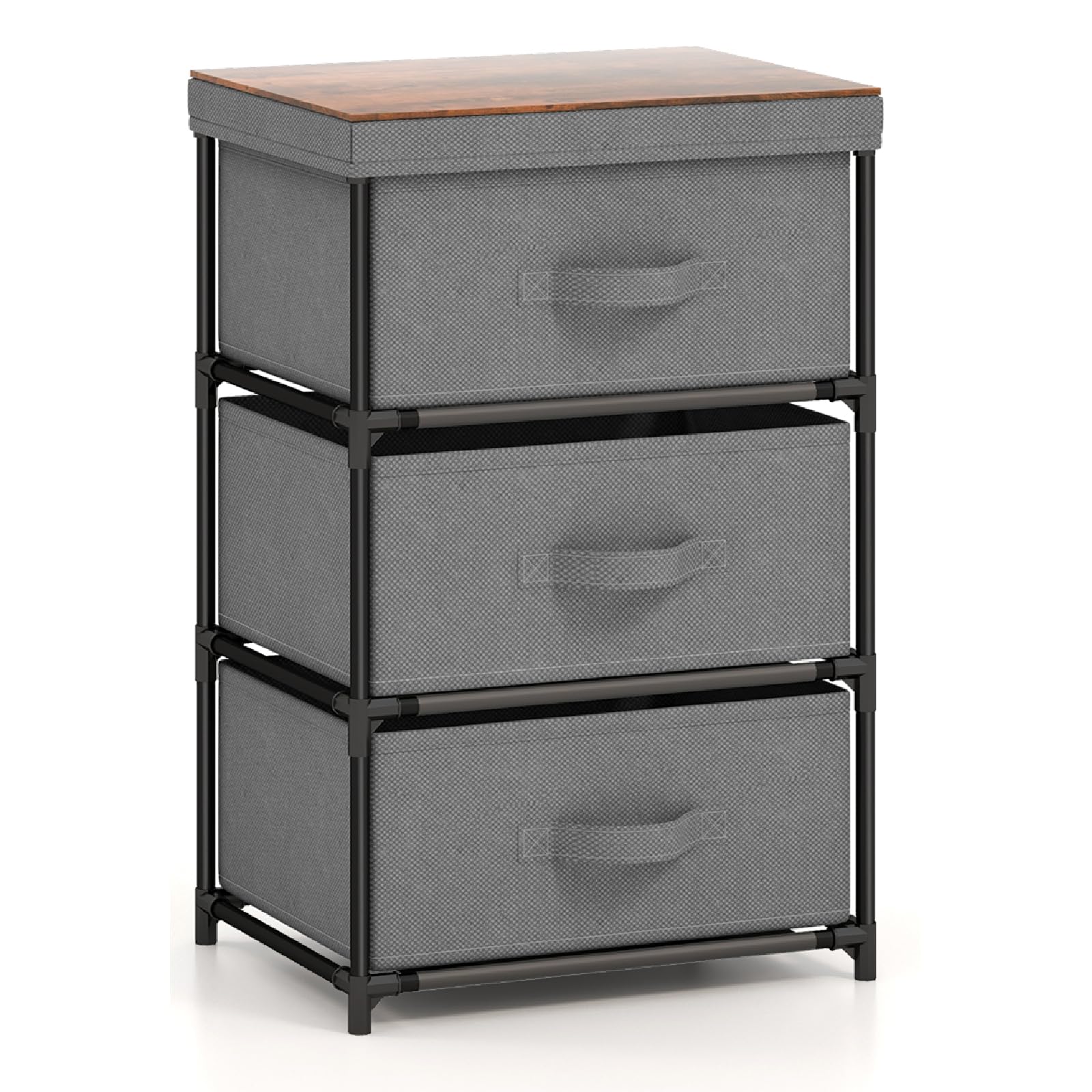 COSTWAY 2/3-Drawer Dresser, Fabric Chest of Drawers Storage Tower with Wooden Top, Metal Frame Cabinet Organiser Unit for Bedroom, Living Room, Closet and Hallway (Grey, 3-Drawer) — image 1
