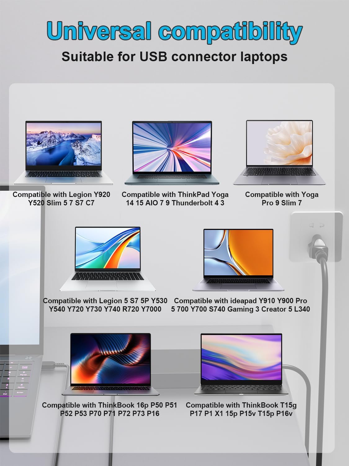 230W AC Charger Compatible with Lenovo Legion Slim 5 7 5P C7 S7 Y920 Y740 Y730 Y545 Y540 R720 Y900 Y910 Y7000 Thinkpad P1 P73 P53 P72 P52 P71 P51 P70 P17 P16 P15 ThinkBook 16p Laptop - Image 3