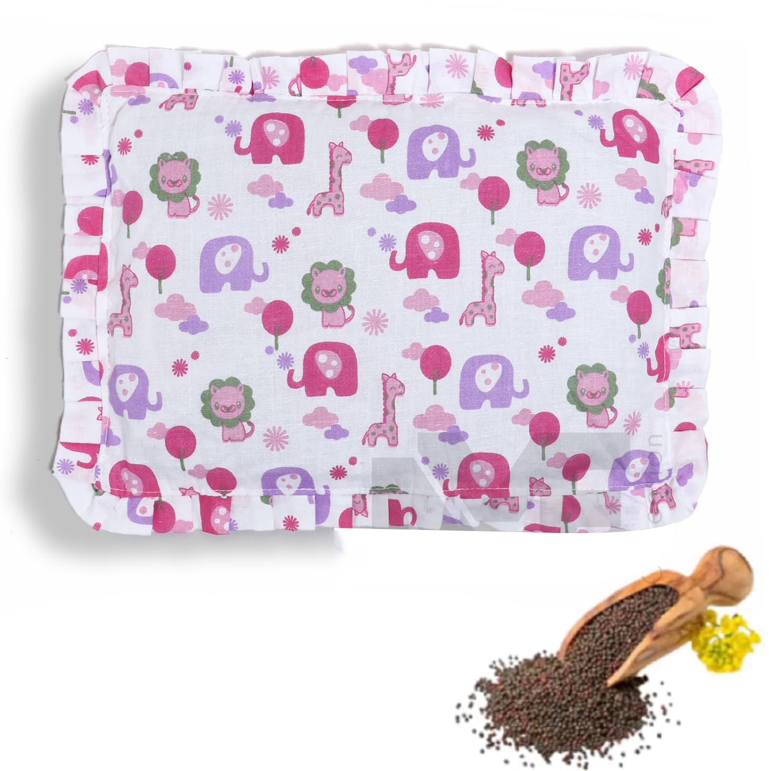 NME COLLECTION Baby Pillow for Newborns with Mustard Seed Filling | Rai Head Shaper Pillow for Infants | Neck Support Pillow 0-12 Months |Sleep Essentials for Your Little One (NME_Lion)