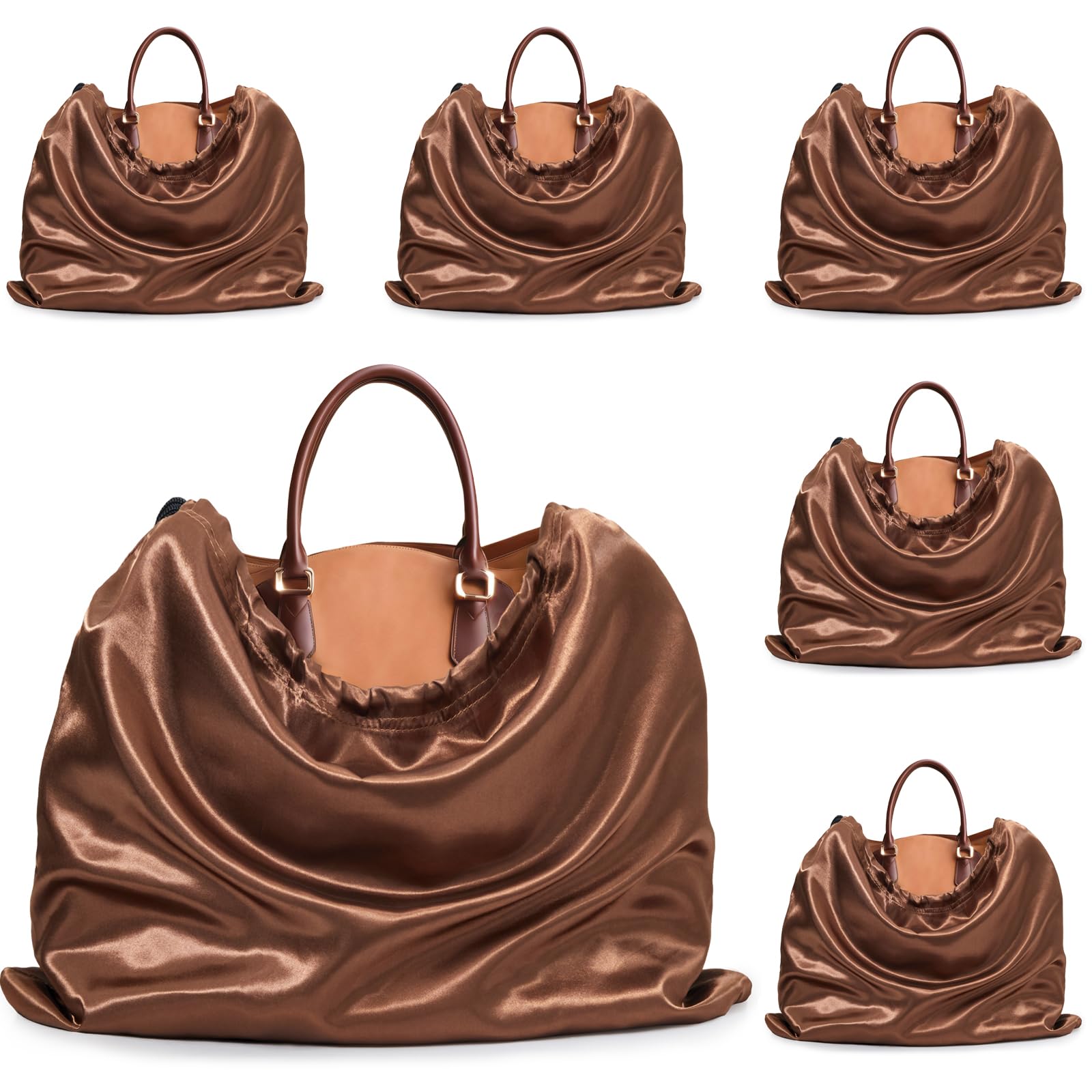 Ersmak 6 Pack Dust Bags for Handbags - Brown Silk Dust Cover Bag for Purses Shoes - Satin Drawstring Dustproof Bags for Travel Storage - 19.7 x 15.7