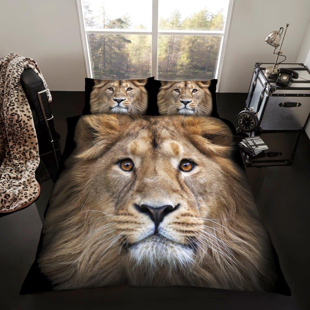 GC GAVENO CAVAILIA 3D Lion Duvet Cover Set Kingsize, Polyester Wildlife Quilt Cover Bedset With Matching Pillowcases, Reversible Printed Bedding Bed Cover Set, Multi