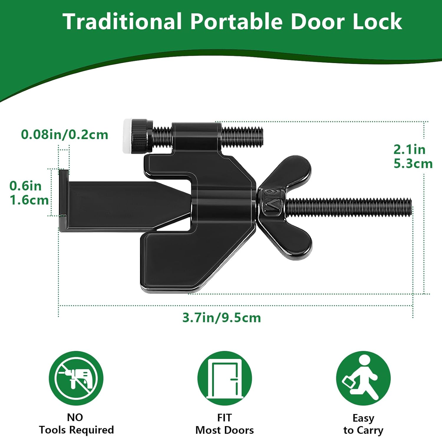 Black Portable Door Lock Home Security Hotel Door Locks, Adjustable Door Lock Prevent Unauthorized Entry Travelers Bedrooms and Safety Privacy