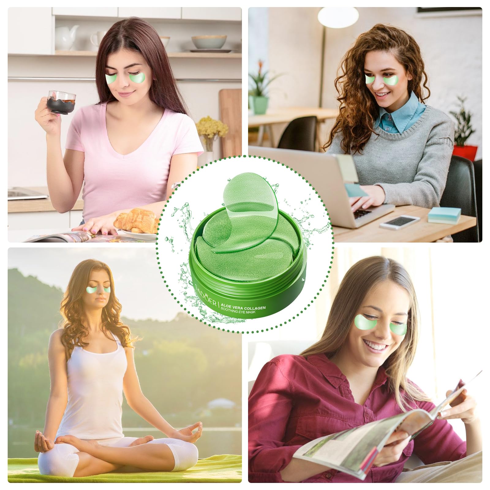 30 Paia Patch Occhi, Maschera Occhi di Aloe Vera, Collagene Patch Occhi, Rimuovi Borse e Puffiness, Maschera Per Gli Occhi Idratante All'Acido Ialuronico, Migliora Rughe, Contorno Occhi Idratante