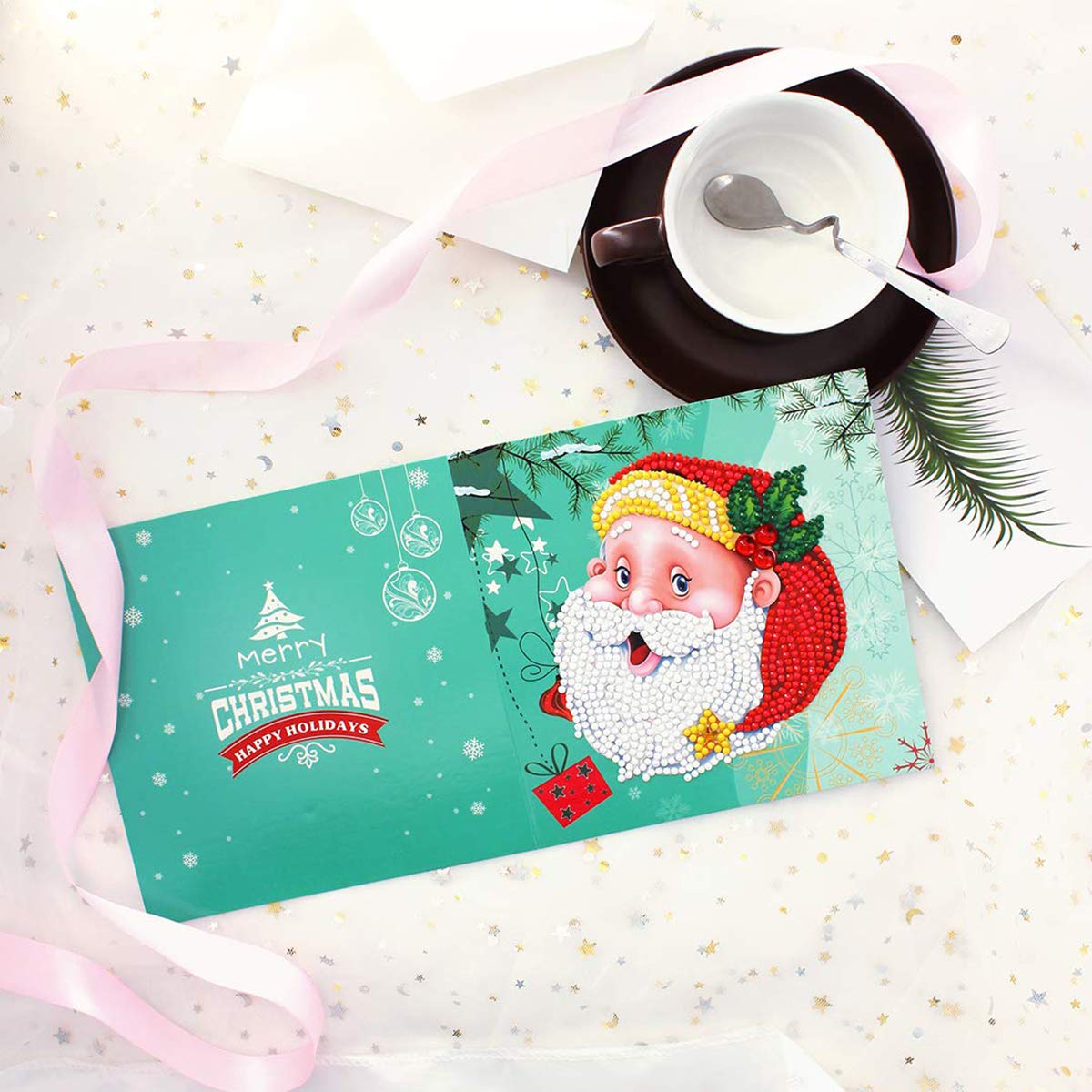 iFCOW Lot de 8 cartes de vœux de Noël 5D à faire soi-même avec peinture diamant pour les fêtes entre amis et la famille