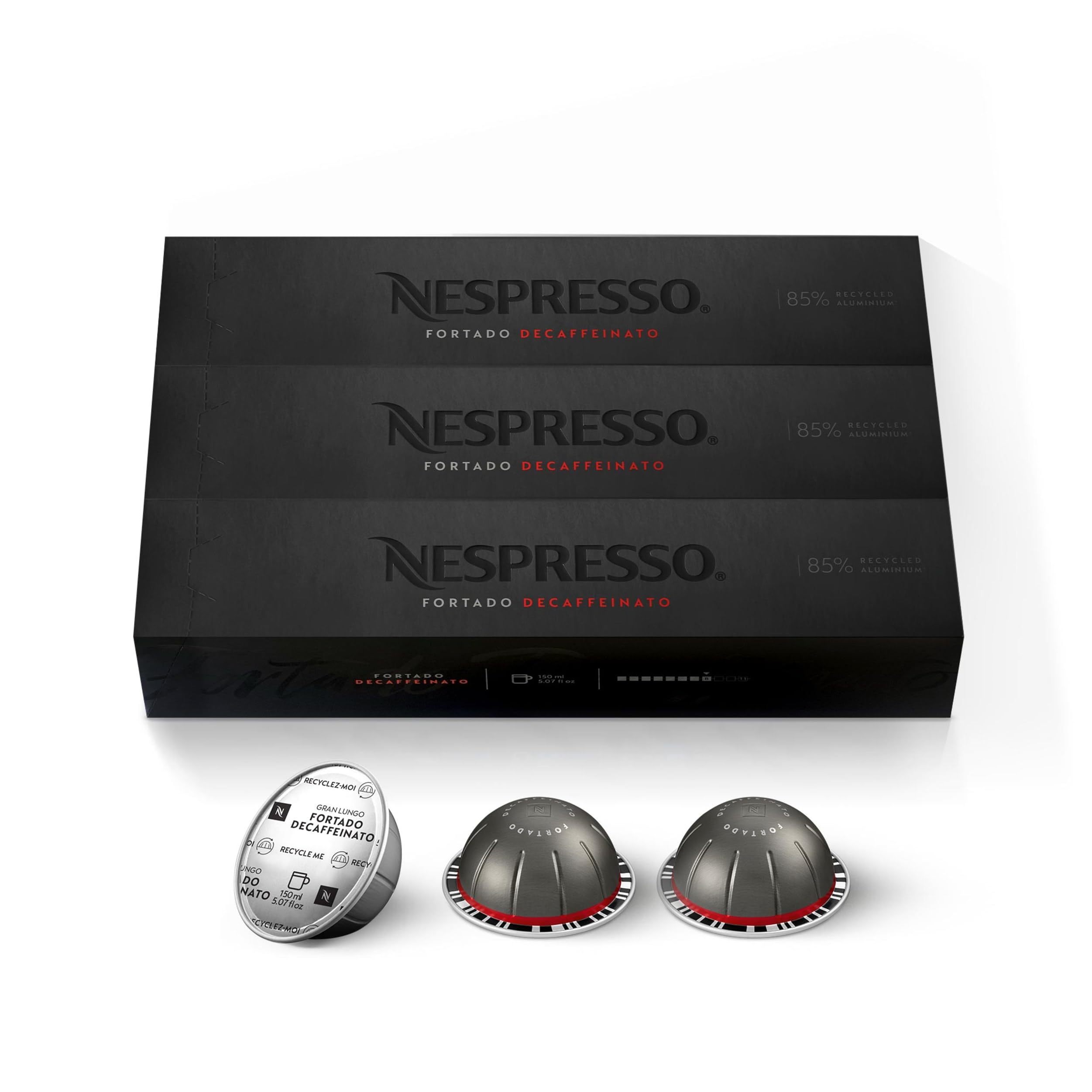 Nespresso Vertuo, Fortado Decaffeinato, Gran Lungo, 30 cápsulas de café | Paquete de 1 cápsula