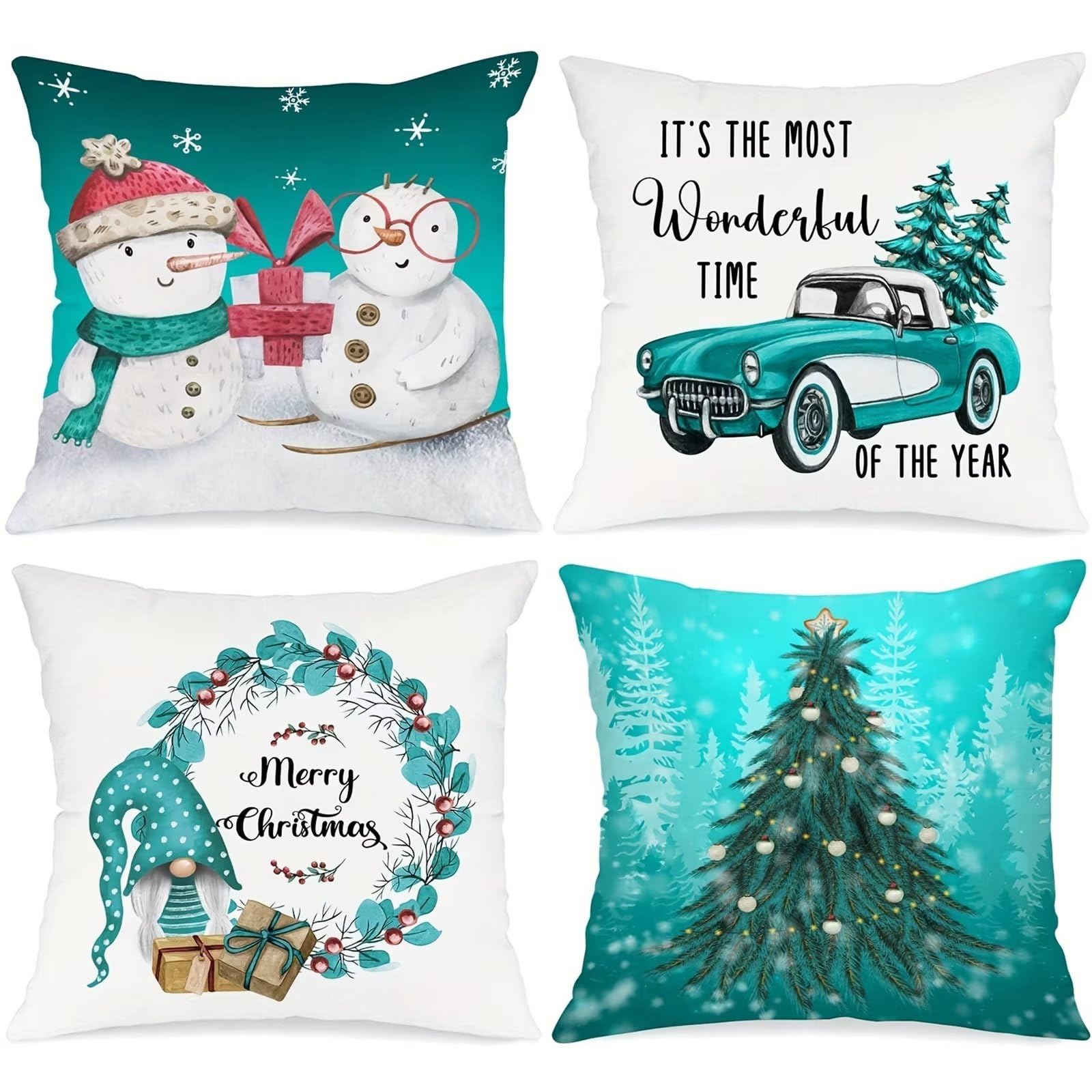Housse de coussin Noël 50x50 haut de gamme en lin imprimé double face déco chic