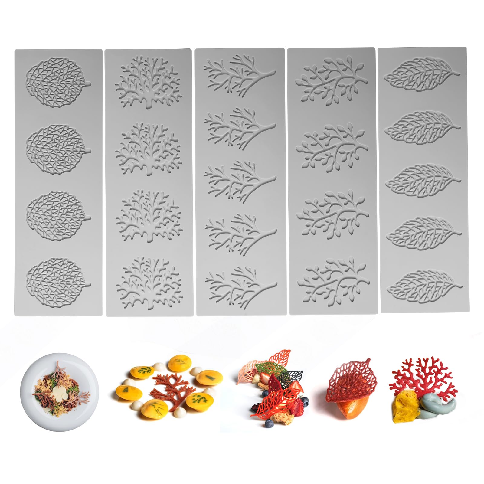 5Pcs Leaves Shape Silicone Mold 3D Hollow Chocolate Fondant Cookie Moulds Leaf Candle Mould Lace Silicone Mold Cake Decorating Craft Tools for Candle Making Chocolate Butter Soap DIY Craft