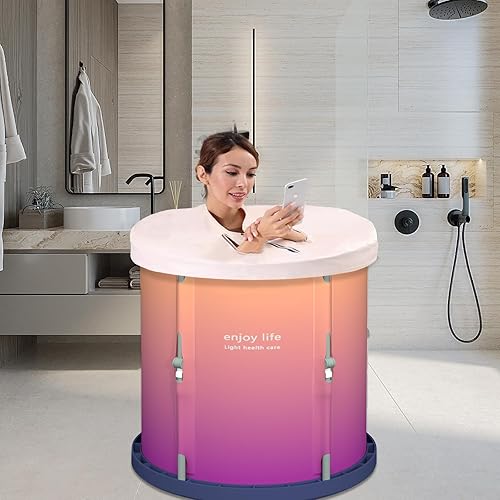 Miniatura 7 de Bañera plegable portátil para adultos, bañera de hidromasaje de baño, PVC de 6 capas para baño de hielo caliente, bañera de pie, bañera fría (rosa)
