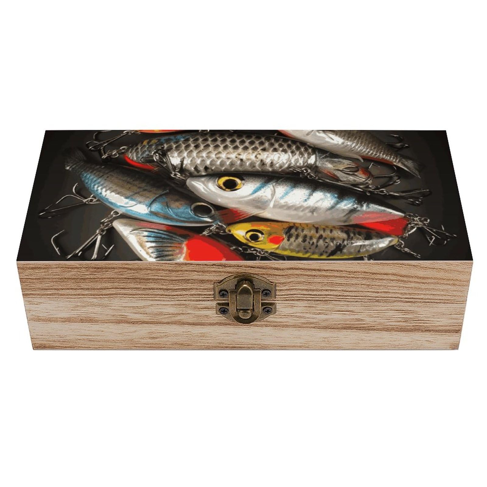 Boîte en bois pour appâts de pêche et boîte de rangement souvenirs