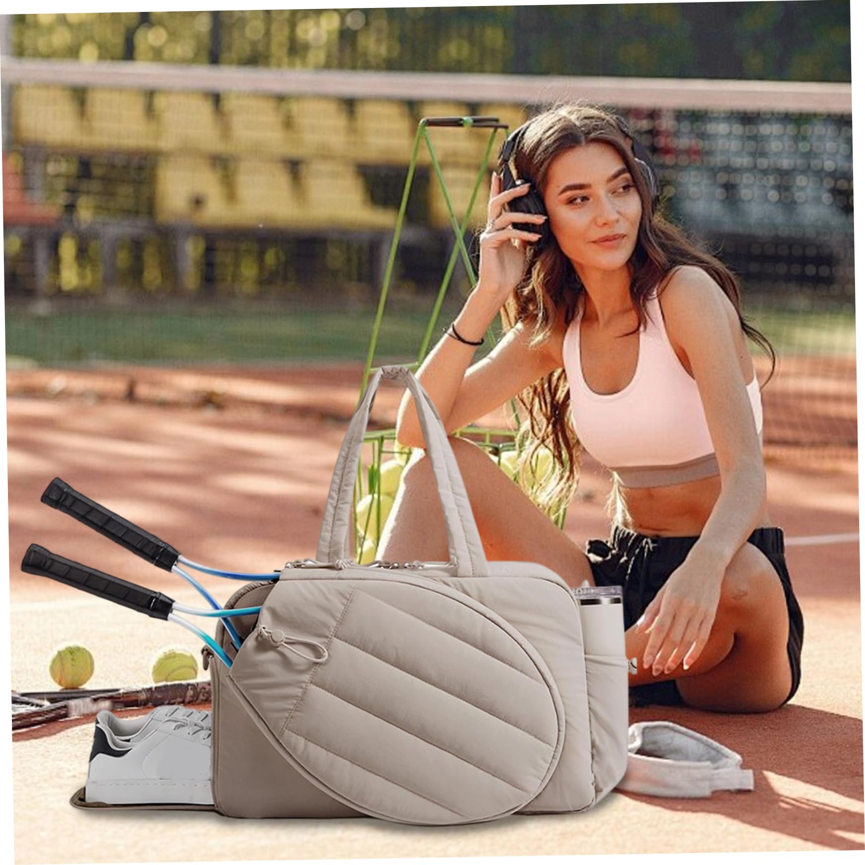 Sac de Raquette de Tennis Multifonctionnel pour Femmes, 2 Raquettes avec Compartiment à Chaussures et Poche Humide