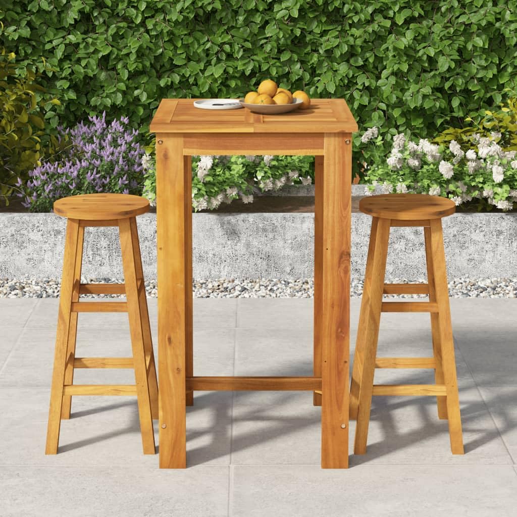 3-częściowy zestaw barów ogrodowych z litego drewna akacjowego, 60 x 60 x 105 cm, olejowany, wytrzymały zestaw mebli outdoorowych na taras, balkon i do ogrodu, trwały i łatwy w pielęgnacji