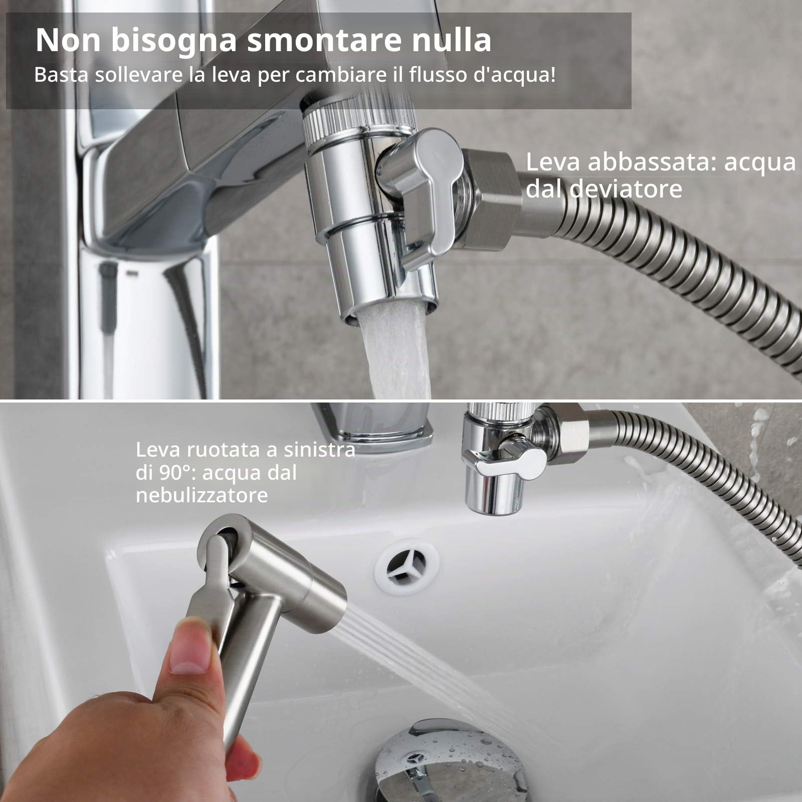 Tecmolog Bidet Portatile Kit Doccetta Bidet Acciaio Inossidabile Doccetta per Bidet WC Doccia con Deviatore Doccia 2 Vie, Tubo Doccia 2m e Supporto Doccetta, WS024F7