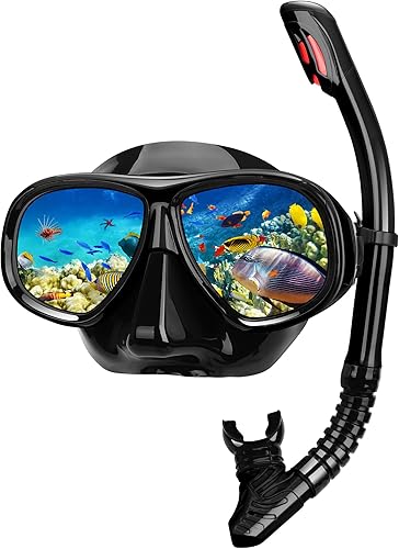 Equipo de esnórquel para adultos, máscara de esnórquel para adultos, conjunto de máscara de buceo de visión amplia, antifugas y antivaho con lente