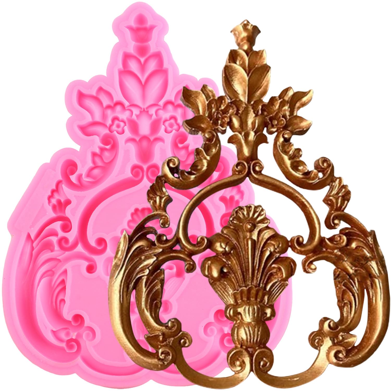 Baroque Silicone Molds Curlicues Scroll Lace Fondant Mold Scroll Relief Flower Candy Mold 3D Sculpted For DIY Cake Decorating Cupcake Topper Chocolate Gum Paste Polymer Clay