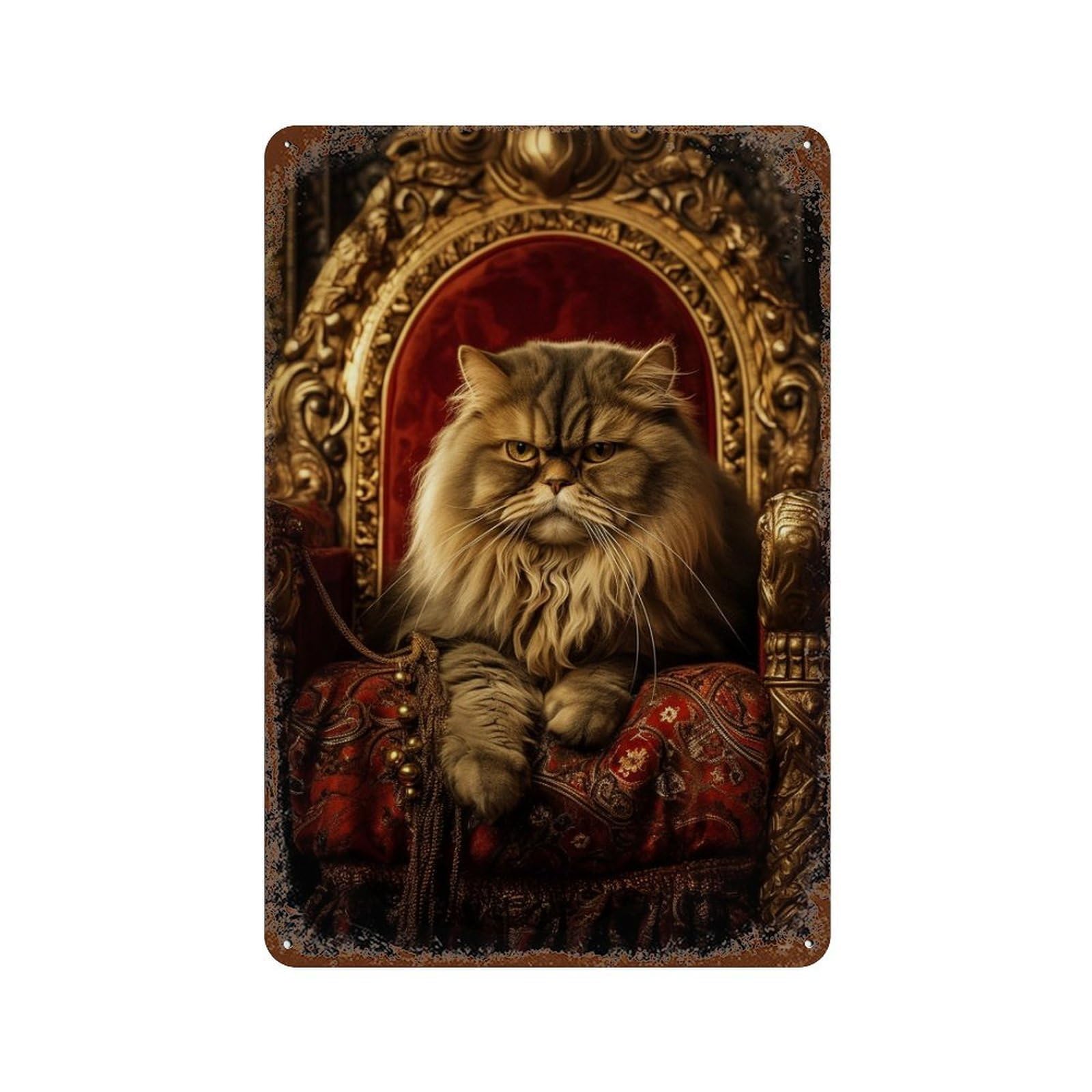 Vintage Rust Metal Sign Royal Persian Cat Throne-11 11.8"x7.9", Old School Wall Decor for Office, Studio And Wall Decor