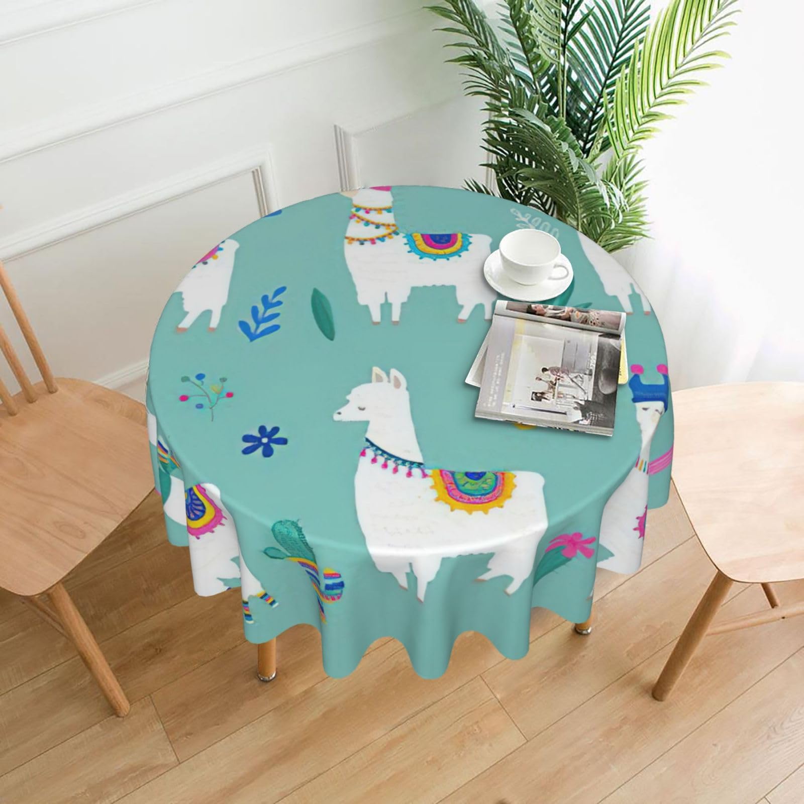 OKFSTY Alpaca Llama Print Round Tablecloth 60in for Wedding Elegant Polyester Cover for Party Reception Festive Dinner