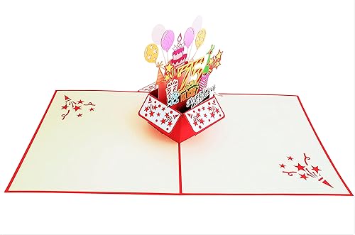 Miniatura 6 de iGifts And Cards Tarjeta de felicitación emergente 3D con caja de fiesta de cumpleaños número 75 color rojo – Setenta y cinco, increíble, globos,