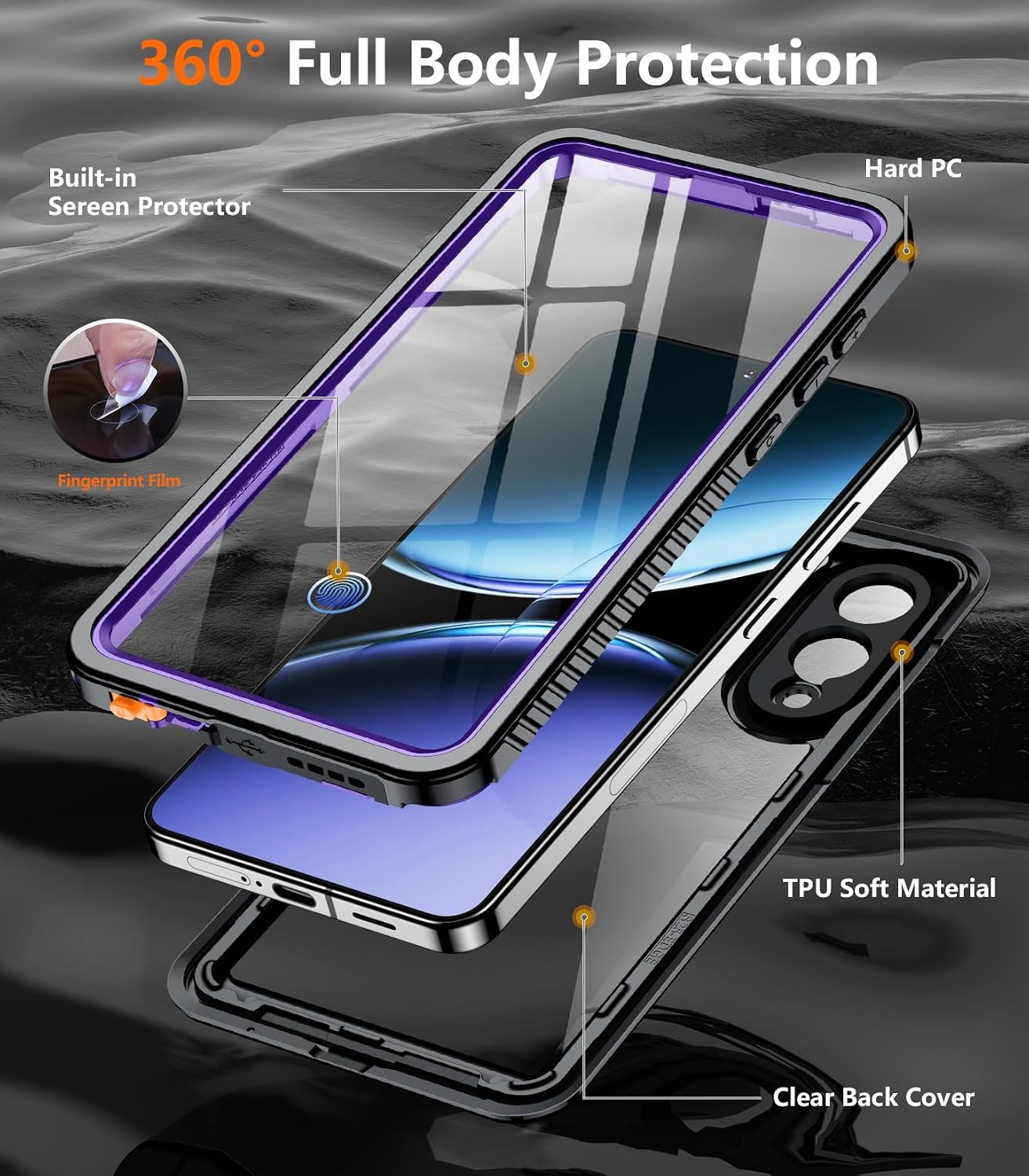 Designed for Samsung Galaxy S25 Edge Case Waterproof, Built-in Lens & Screen Protector Military Grade Shockproof Dropproof IP68 Underwater Full Body Phone Case-Purple