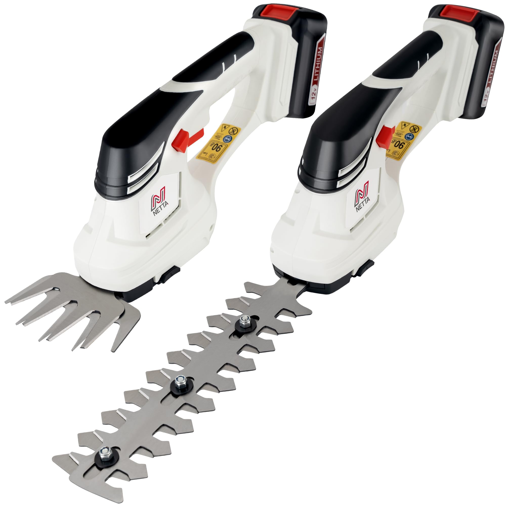 NETTA 2-in-1 Cordless Hedge Trimmer & Grass Shear - 12V Battery Powered Trimmer with 1500mAh Lithium-Ion Battery - Garden Shears & Shrub Shear - Lightweight Handheld Electric Trimmer