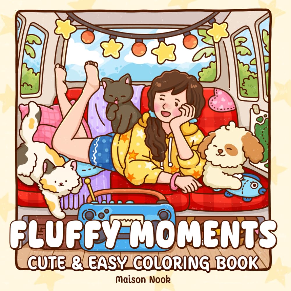 Fluffy Moments: A Coloring Book for Teens and Adults Featuring Adorable Cats & Dogs Illustrations for Stress Relief and Relaxation