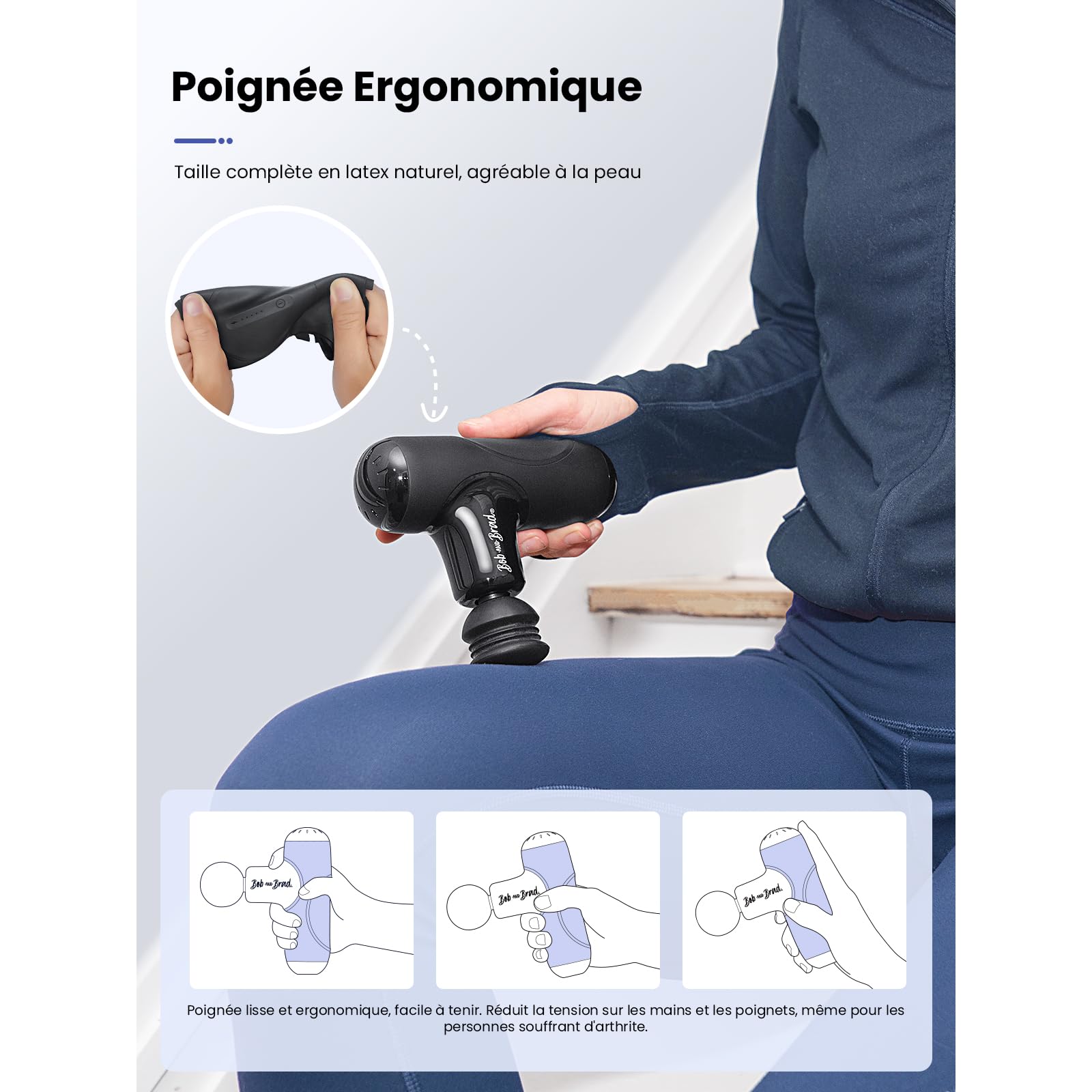 BOB AND BRAD Q2 Mini Pistolet de Massage, Silencieux – Pistolet de Massage Musculaire Portable pour la Relaxation, Massage Gun Tissus Profonds pour Dos Épaules, Jambes, Muscles (Noir)
