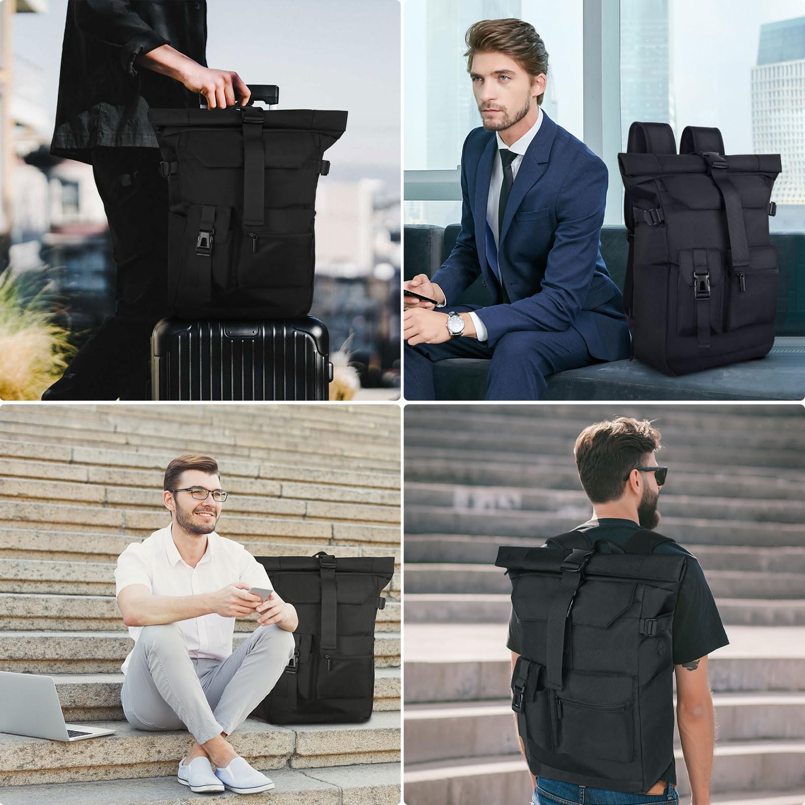 28L Plecak rolltop damski męski, Plecak na laptopa wodoodporny i antykradzieżowy, do pracy, uniwersytetu, podróży, czas wolny